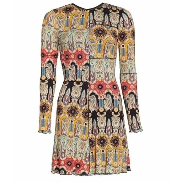 Alice + Olivia Delora Printed Long Sleeve Paneled Flare Mini dress Tangerine 4 - Picture 6 of 6